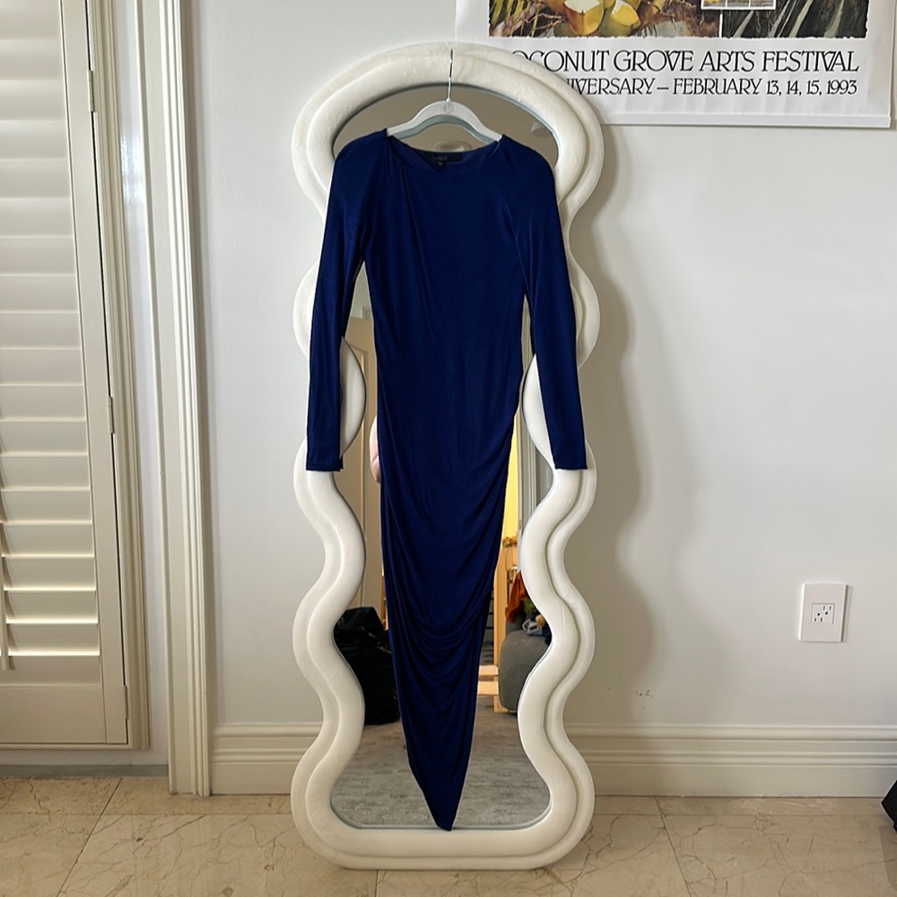 Guess cobalt blue asymmetrical long sleeve bodycon dress